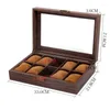 Watch Boxes 10-Bit Light Luxury High-Grade Storage Box Manufacturer Brown Retro Wood Grain Leather Organizer Glasses Case