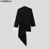 Incerun Men Blazer Pleated Patchwork V Nek lange mouw open steek casual onregelmatige pakken mannen streetwear dunne jassen s-5xl 240409