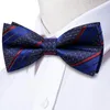 Bow Ties Hi-Tie Silk Mens randiga slips Royal Blue Red Hanky ​​Cufflinks Set Förbunden fjäril Knut Bowtie för manlig bröllopsverksamhet