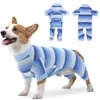 Traje de recuperação de vestuário para cães para cães pequenos super macio flexível listrado pijama barriga recuperada macacão de roupas de estimação