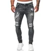 Męskie dżinsy męskie Mężczyźni Zryta dziura dżinsowe spodnie Pockets Button Chude długie spodnie Mid talii Hip Hop Punk Slim-Fit Casual Streetwear Dr Dhdql