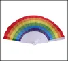 Party Favor Event Supplies Festive Home Garden Folding Rainbow Fan Printing Crafts Festival Decoration Plastic Hand Hold Dance Fan4453655