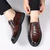 Chaussures décontractées marque Business Cuir Men Spring / Summer Slip on Locs Breathable Soft Shoe Black Black Flats Driving