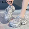 Casual Shoes Womens Chunky Platform Sneakers 2024 Thick Bottom Sports Woman Bling Rhineston Trainers Zapatillas De Mujer For Female