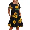 Casual Dresses Women's Fashion Round Neck Short Sleeve Printed Midi Dress with Pocket Vestidos Verano Moda 2024 Para Mujer