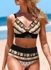 Zomer hoge elastische bikini set met drijvende wilg pluis gedrukte dames vakantie Fashion Beach Swimsuit S5XL 240416