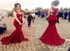 Red Mermaid Prom Dresses Long 2019 Se genom Sheer Lace Sleeveless Party Gowns Arabiska Dubai Evening Dress Vestido de Festa3397165