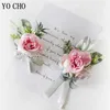 Bangle Bridesmaid Sisters Bangles Handblommor Män Groom Brooch Boutonniere Wedding Corsage Armband Silkband Rose Rose