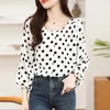 Blusas femininas 2024 Chiffon Summer Blouse casual moda temperamento avançado simplicidade tops de bolinhas de manga de morcego