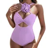 Swimwear da bagno femminile signore a colore solido fiore senza spallieva senza spalline da nuoto spiaggia vintage per body da donna