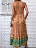 I blommor Boho -klänningar för kvinna Viscose Summer Long Sundress Elegant Shirring Cami Dress Female Vacation Beach Outfits 240411