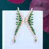 Dangle Earrings GODKI 2024 Christmas Feather Charms Long Statement For Women Wedding Fashion Cubic Zircon Bohemia Jewelry