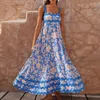 Casual Dresses Women's 2024 Summer Sleeveless Strappy Bohemian Floral Print Flowing Maxi Dress Beach Vacation