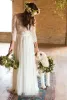 Bohomian 3/4 Long Sleeves Ivory Wedding Dresses A Line Floor Length Chiffon Boho Beach Wedding Bridal Gown