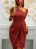 Basic Casual Dresses Dress Female Clothing Diagonal Shoulder Frock Solid Sleeveless One Piece Dress Sexy Office Lady Summer Party Formal Attire