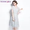 Party Dresses Tesscara Women Summer Elegant Blue Lace Dress Festa High Quality Office Robe Femme Runway Vintage Designer A-Line Vestidos