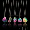 Pendant Necklaces Fashion Natural Stone Crystal Cutting Lines Shine Rainbow Colors Necklace Agate Pendant Drop Delivery Otopg