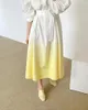 Sukienki swobodne francuskie wiosenne stojaki Pockets Midi sukienka 2024 Moda moda Kobiet Gradient Kolor Lantern Rękaw luz luźne vestidos