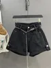 Denim de shorts femininos enrolados para mulheres 2024 WALDABLA BAND PLATED PLOTE PLOTO POCKETA POLUGA POLA DE POLADO ALENTE ALENTE ALENTE A-LINH