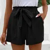 Women's Shorts Seersucker Womens Pants Casual Straight Leg Elastic High Waisted Sport Trousers With Bow Strap Solid Loose Cropped Bottom