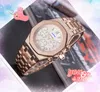 Populaire modeheren vol functionele horloges stopwatch auto date zakelijke klokklok Japan Quartz beweging diamanten Ring President Chain Bracelet Watch geschenken