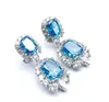 Brincos de costas 925 Silver Zircon Azul Moda de luxo Full Diamond Beat Spot Clasp