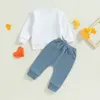 衣料品セット幼児の男の子春の服の手紙プリント長袖スウェットシャツ弾性ウエストドローストリングパンツジョガートラックスーツ2PCSセット