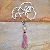 Colares pendentes Rainbow Stones naturais Chakra em forma de coração OM Charm Tassel Colar Women 108 Mala Rosário Jóias de Jóias