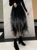 スカート女性シアーメッシュチュールスカートコントラストカラー弾性ハイウエスト不規則な裾層状プリーツチュチュグランジストリートウェア