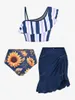 Swimwear pour femmes Rosegal Plus taille Femmes Tankini rembourrées à trois pièces Strot épaule froide Bikinis Colorbock Bikinis Imprimé ethnique
