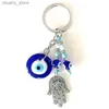 Keychains Lanyards 1 bit ond öga Keychain Hand of Fatima Alloy Pendant Y240417