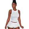 Neue Sommer Sportwear Womens lässig klassische sexy sexy Solid Color Tanktop Shorts zweiteiliger Set Boxenstreifenstoff Stoff