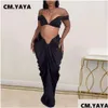 Robe à deux pièces CM.Yaya Empilée Womens Rucched Part Off Shoder Crop Top et Low Aaist Maxi Long Jirts y Party 2 Setfits 240220 Dr Dhthc