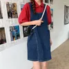 Robes décontractées SML Korean Style 2024 Vintage Femmes Loose Stracts Denim Dess Pocket Session Saut-cors