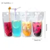 24H Ship 100Pcs Clear Drink Pouches Bags Frosted Zipper Stand-Up Plastic Drinking Bag Straw With Holder Reclosable Heat-Proof Fy4061 DHL 3-7 Days Delivery By15 2024