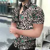 Erkekler sıradan gömlekler moda erkek leopar baskılı gömlek düğmesi erkekler kısa kollu seksi sokak kıyafeti vintage el shirs 2024 yaz