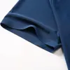 Para o verão de alta qualidade, sem traço de mangas respiráveis de moda curta, camisas de seda de seda de nylon azul preto 240415