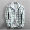 Chemises décontractées pour hommes printemps et automne vintage Chine Style classique Plaid Coton Longte manche bleue