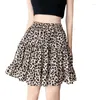 Skirts 2024 Arrival Floral Leopard Print Skirt Women's Summer High Waist Chiffon A- Line Ruffled Half Pleated