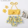 One-Pieces Baby girl clothing two-piece set summer swimsuit printed bow childrens set Q240418