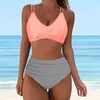 Swimwear féminin Femmes High Waited Bikini Sexy Push Up Two Piece Nutor Suite Retro Retro Retro Rucched Patchwork Female Bikinis Set