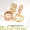 High End smycken ringar för VanCleff Womens V Gold Clover Kaleidoscope Ring for Women 18k Rose Gold Wide Mrow One Diamond Full Sky Ring Original 1: 1 Med Real Logo