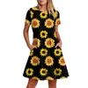 Casual Dresses Women's Fashion Round Neck Short Sleeve Printed Midi Dress with Pocket Vestidos Verano Moda 2024 Para Mujer