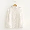 Blouses pour femmes Chemises florales Double Coton Yarn White Long Sleeve Tops Vêtements Female Loose