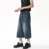 Men's Jeans Korean Style Vintage Summer Loose Male Wide Leg Knee Length Shorts 2024 Washed Fashion Denim Trouser