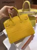 Women BrKns Handtasche Echtes Leder 7A Handswen Hochlicht Krokodilhaut 25 cm Luxus Goldknopf handgepackt