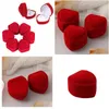 Stand de bijoux 24pcs Red Veet Heart Ring Box Affichage Écouteur Boîtes cadeaux Mariage Organisateur romantique Engagement Wholesale Drop Deved Dhnod