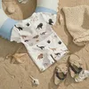 Endelar MA Baby 0-3y nyfödd småbarn Baby Boy Girl Swimsuit Dinosaur Coconut Tree Kort ärm Swimsuit Beach Suit Q240418