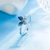 Cluster anneaux 925 Silver Silver Blue Dropwise Glaze Glaze For Women Girl Gift Zircon Butterfly Sweet Romantic Fashion Jewelry Drop