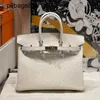 Madeiro 7a Bolsa Bolsa Bikns Frea de cera de couro genuína 25 cm de lã White Avestrich